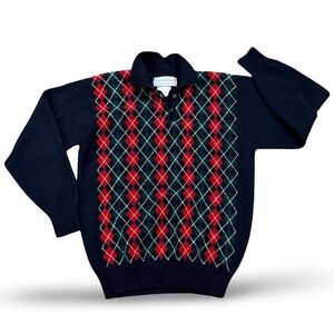 Vintage Argyle Cashmere Sweater Scotland – Green Navy Red, Size S